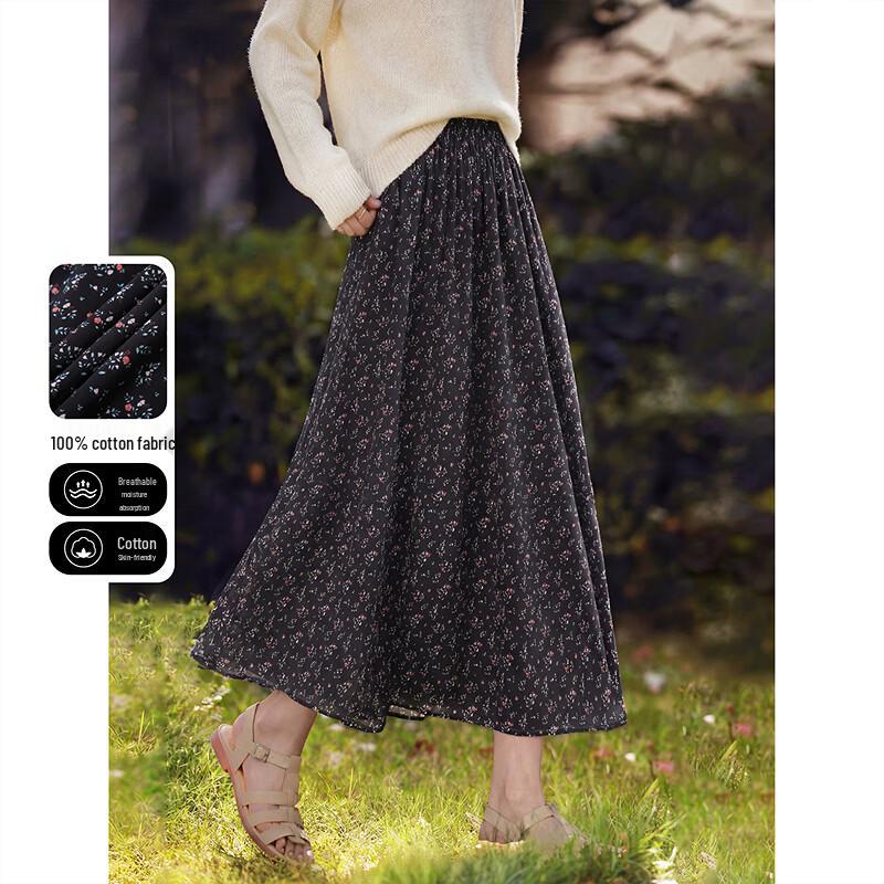 French Style Floral High-Waist Long Skirt One Size