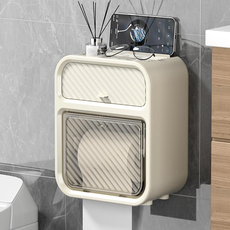 Toilet Tissue Box, Wall Mounted Waterproof Toilet Paper Box, Non Perforated Toilet Paper Holder, Toilet Paper Drawer, Paper Storage Rack