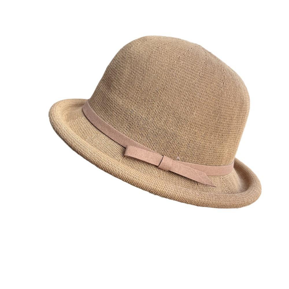 Andningsbar solhatt i bomull och linne dam retro kupolhatt mångsidig fiskarhatt basinhatt solskydd solhatt