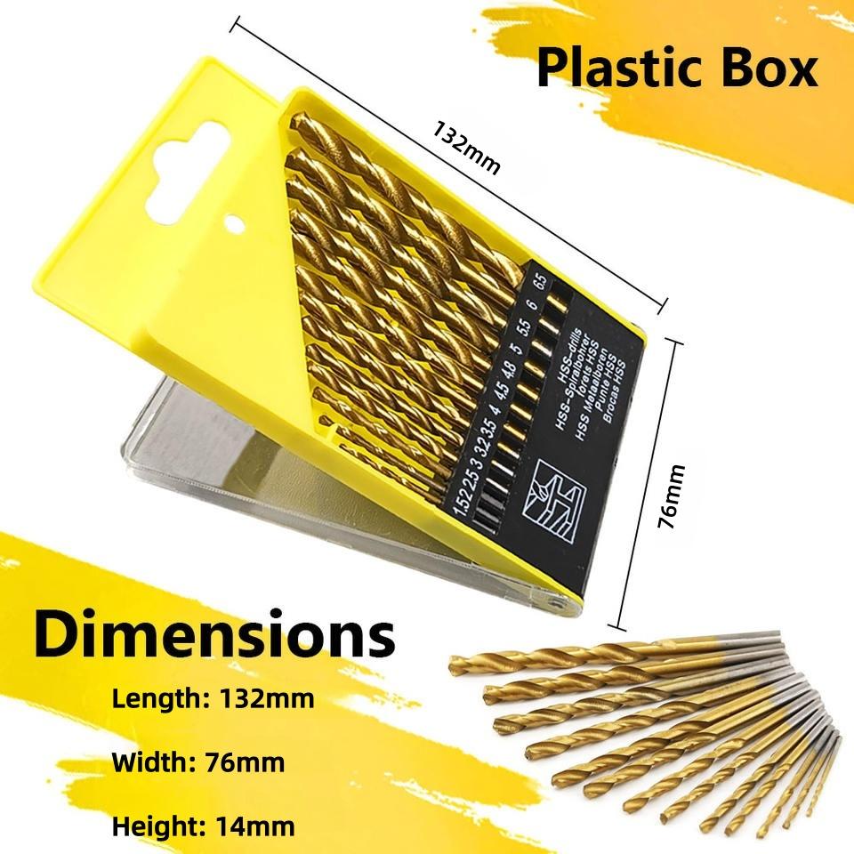 13Pcs High Speed Steel Twist Drill Bit Set 1.5 - 6.5mm Titanium Coated HSS Drill Bits