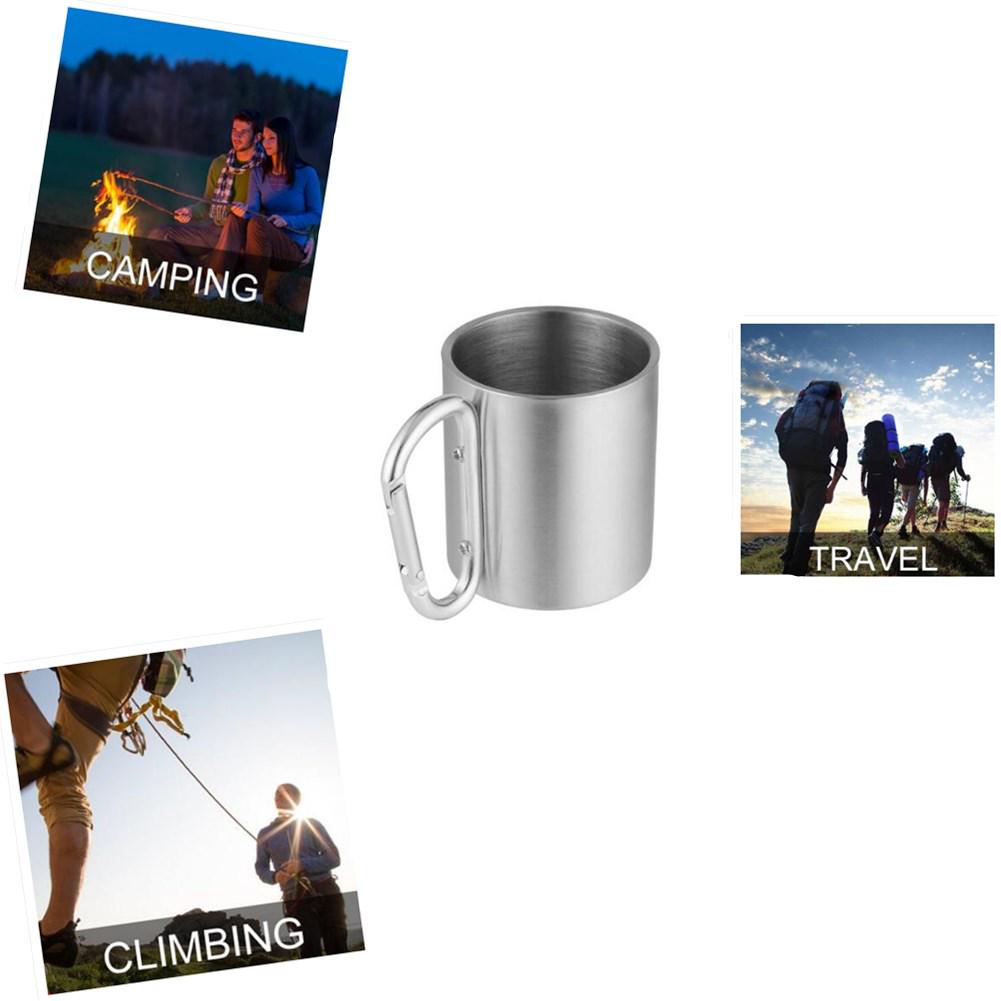 220ml Stainless Steel Cup Camping Traveling Outdoor Cup Double Wall Mug with Carabiner Hook Handle