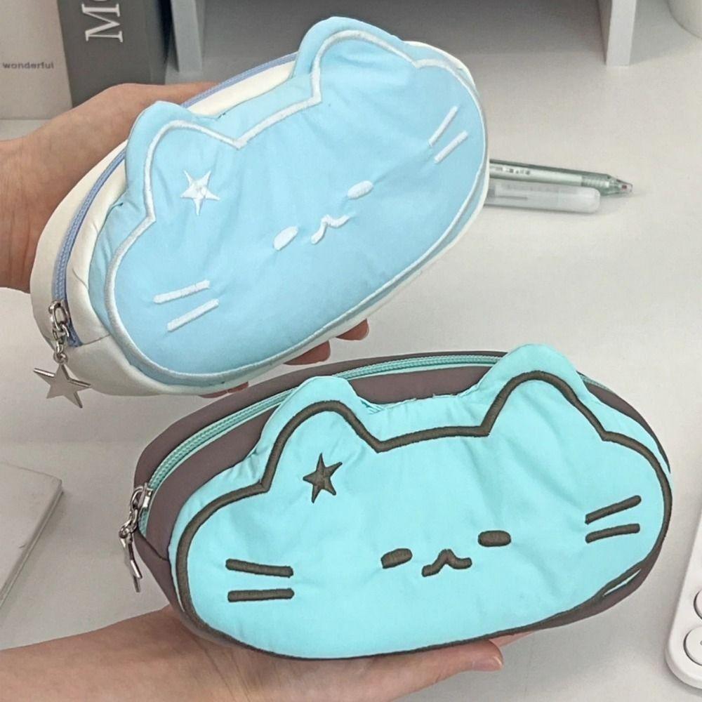 Large Capacity Pen Storage Bag Cat Print Pen Organizer Bag Fashion Plush Pencil Case  Children