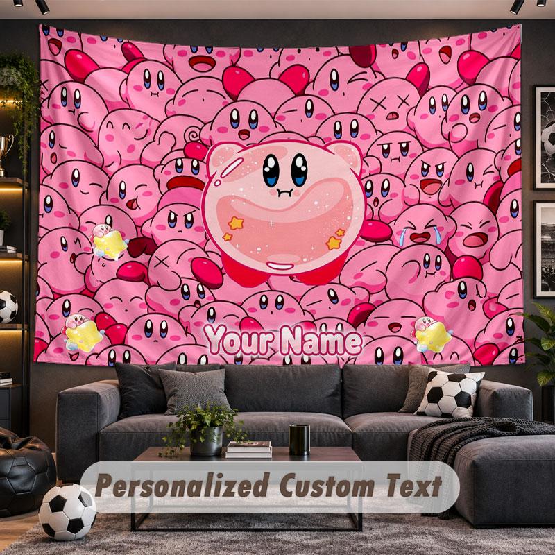 Wall Hanging Tapestry Custom NameKirby Pattern Personalized Printed Fabric Wall Decor