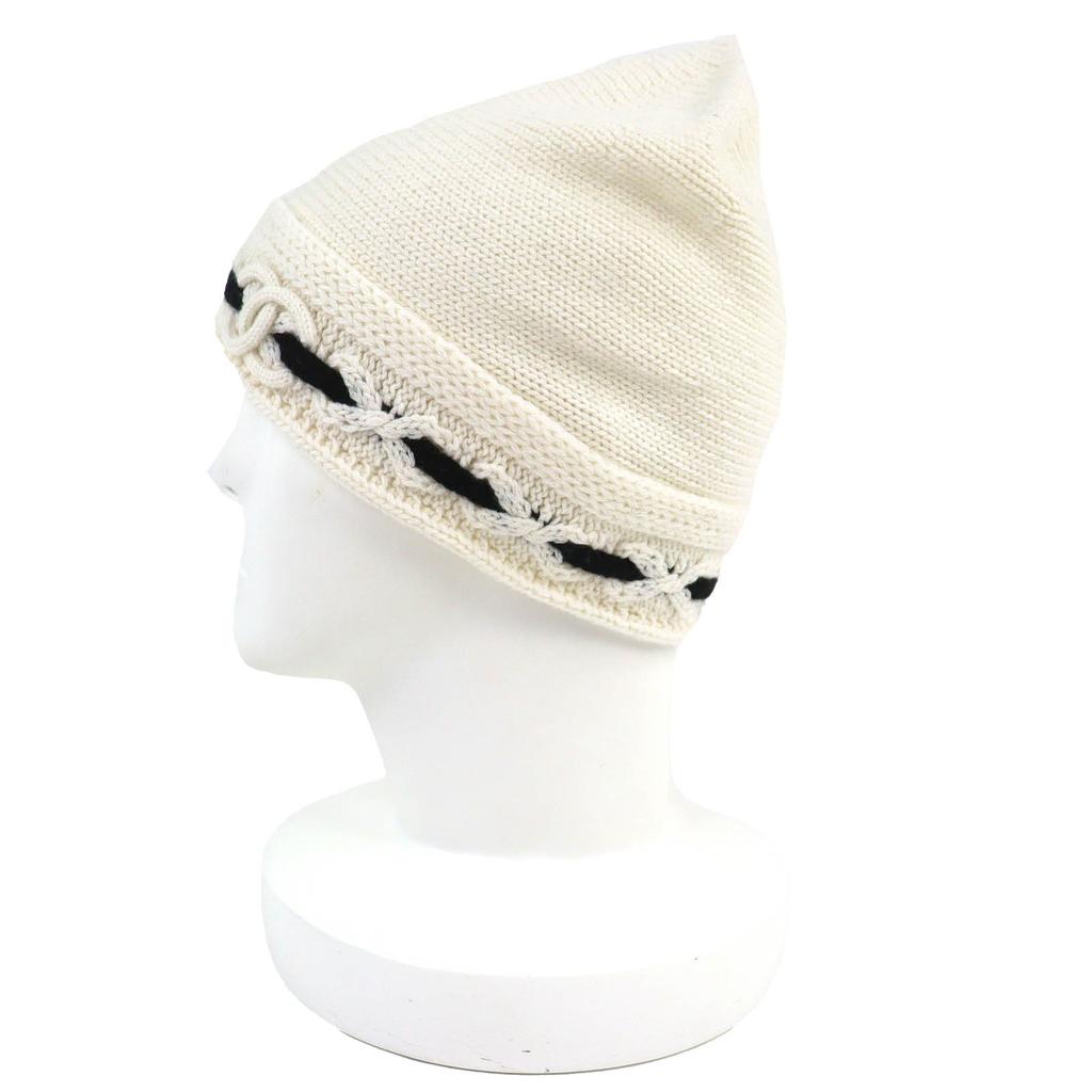 Pristine CHANEL Knit cap COCO Mark Knit hat white cashmere Women AAB112 Used