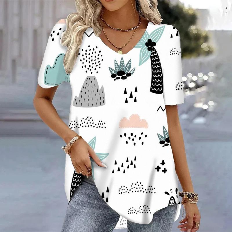 Sommer Süße Ananas Frische 3D Digital Gedruckt Locker Lässig V-Ausschnitt Kurzarm Damen T-Shirt Top