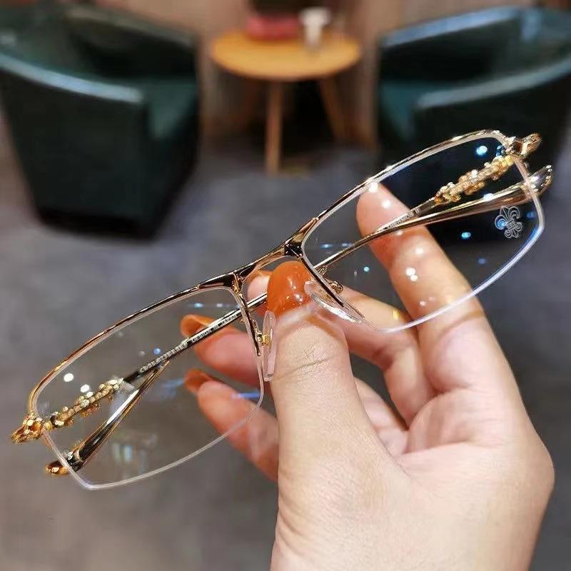 Jiandan Tide Versatile Business Half-Frame Glasses Frame Gold Silk Men'S And Women'S Anti-Blue Myopia Glasses