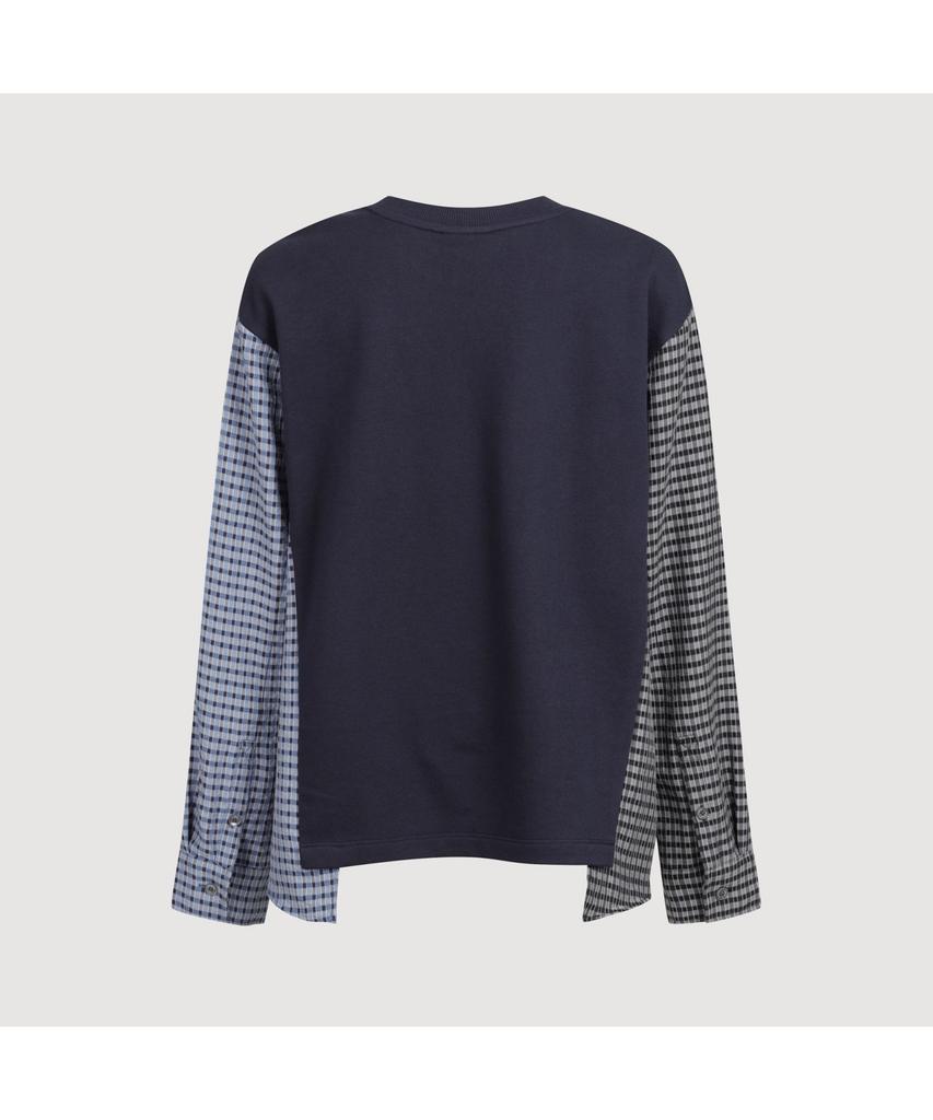 LUCKY CHOUETTE Checkered Sleeve Mix Long-Sleeved T-Shirt (Dark Navy) Lftas25195Nyd