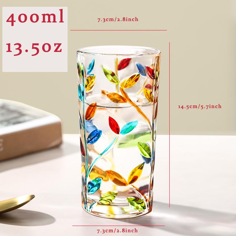 13oz Crystal Bubble Base Highball Glass Tumbler - Unique Leaf Design, Heavy Bottom for Water, Juice, Cocktails, and Beer