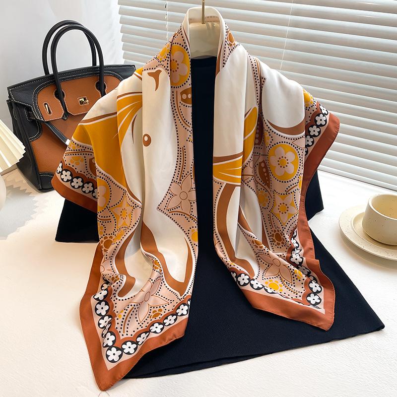 Luxury Brand  Silk Scarf Women 90X90cm Hijab Square Scarf Bufanda Bandana Scarves Headband Kerchief Tie Bag Mom Gift Ribbon