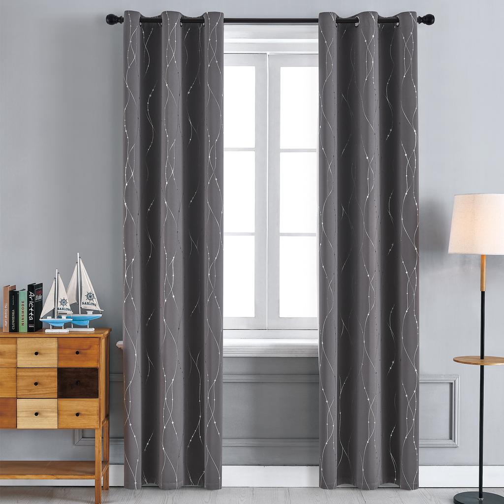 Blackout Curtains for Bedroom Noise Reducing Thermal Insulated Wave Line Foil Print Room Darkening for Living Room