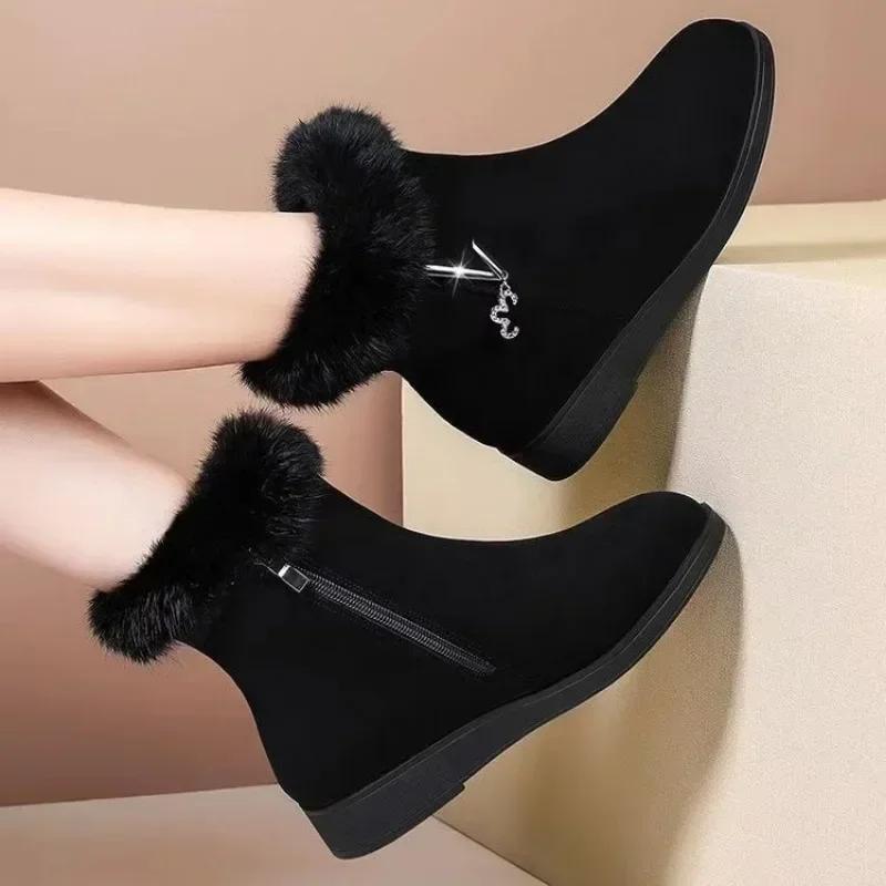 Fashion Women's Ankle Boots  Snow Boots Winter Thick Cotton Shoes Flat Bottom Plush Zipper Warm Comfort Non Slip Cotton Boots 2025