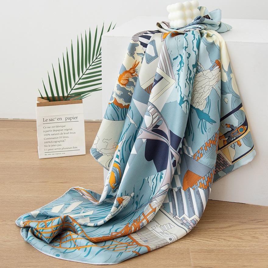 100% mulberry silk silk scarf women's  spring and summer double-sided printed silk scarf shawl