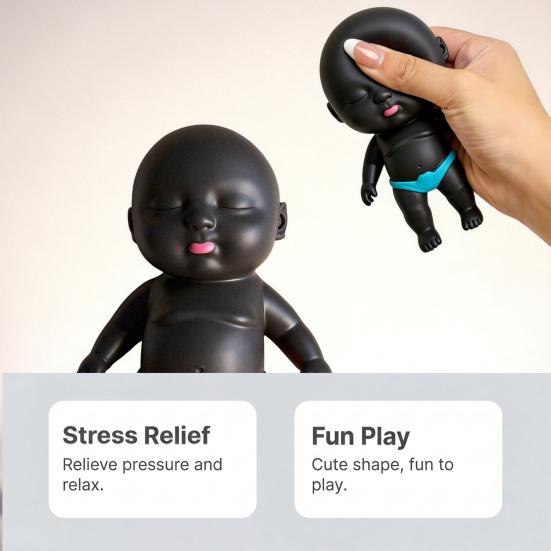 Black Babies Stress Relief Toy Slow Rising Anxiety Relieving Mini Baby Squeeze Toy Soft Stretchy Relaxation Stress Ball Fidget Toy
