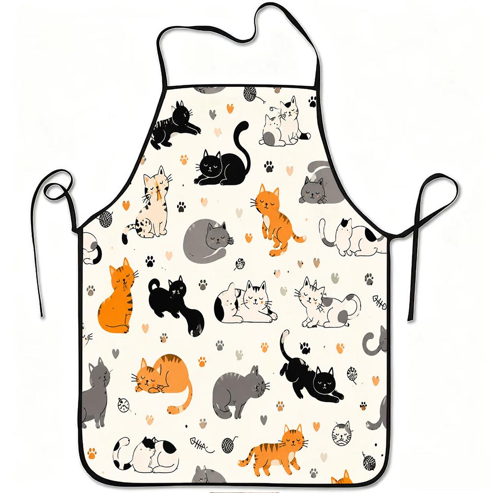 1pc Cute Cartoon Cats Print Apron, Durable And Easy to Clean, Adjustable Waistband, Polyester Material, for Kitchen Cooking, Gardening, Orchard Pickin