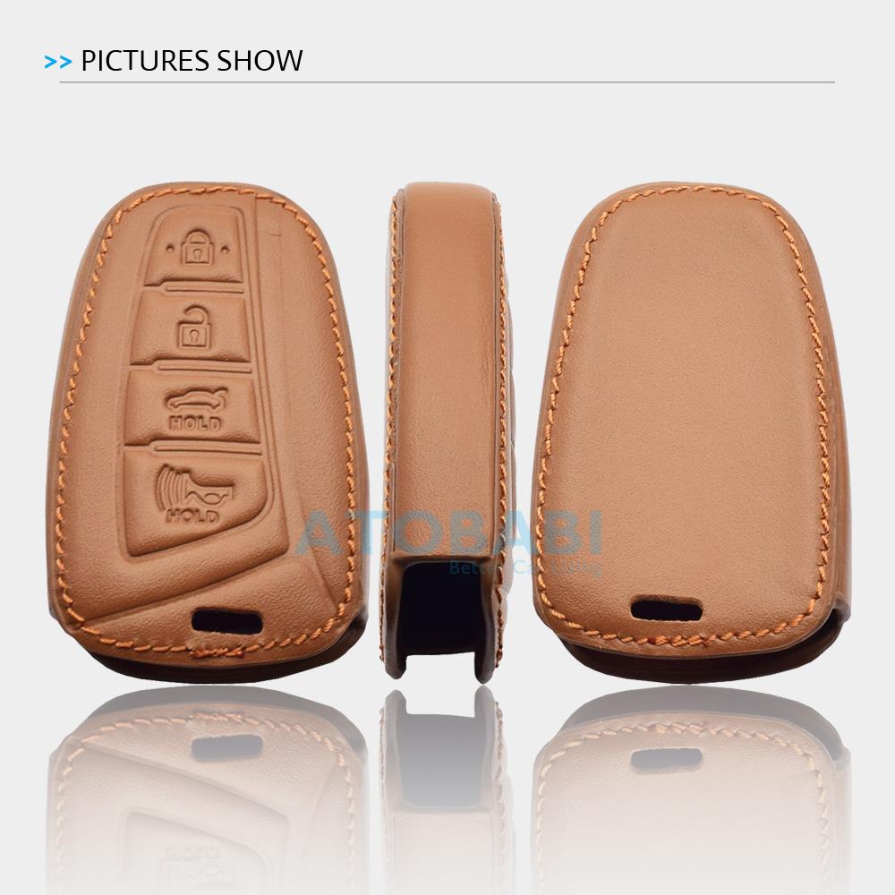 Leather Car Key Cover Bag For Hyundai Santa Fe Sport Equus Genesis Sedan Azera Grandeur Remote Fobs Shell Case Auto Accessories