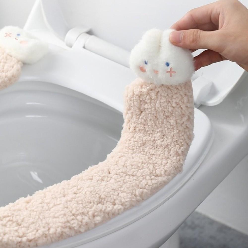 Adhesive Adhesive Toilet Mat Comfortable Cartoon Rabbit Toilet Mat Lamb Fleece Toilet Mat Home Use