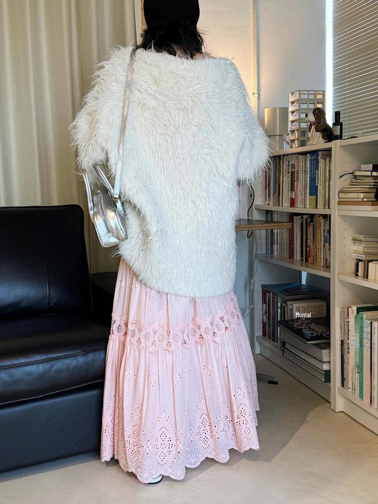 Spring Bohemian Romantic Lace Petal Patchwork Midi Skirt