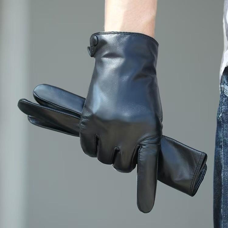 Men's Touchscreen Lambskin Leather Gloves: Warm, Fleece-Lined, Cold-Proof for Autumn & Winter Driving/Riding
