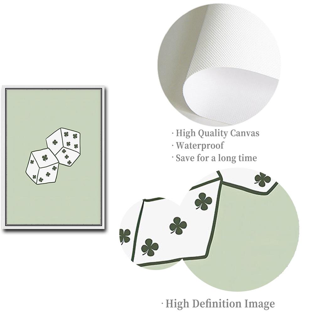 Retro Sage Green Trendy Lucky You Wall Art Prints Ace Card Poker Dice Canvas Painting Poster Pictures For Living Room Home Decor