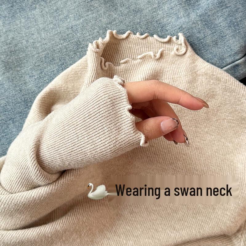 Ordifen Women's Semi-High Collar Ruffled Knit Sweater