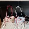 Lace Ribbon French Stick Handbag Sweet Underarm Bags Portable Bow PU Shoulder Bag  Girls