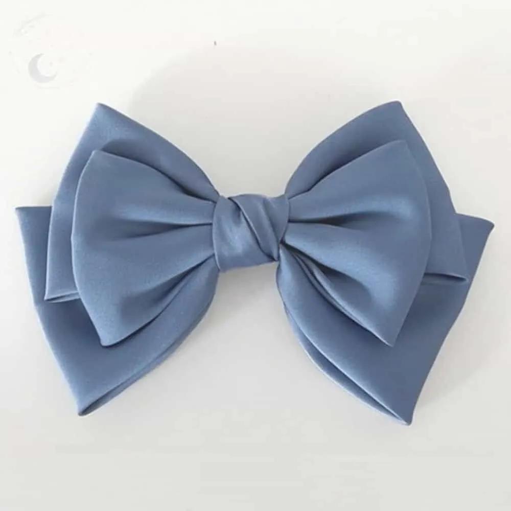 LUNAMAY Ribbon Hair Pin Large Ribbon Pin Blue Silk 3-Tier Knot Hair Pin