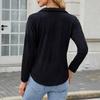 Women's Fashionable Solid Color Lapel Long Sleeved Casual Pullover T-shirt Top