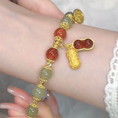 Chinese Style Lovely Beaded Bracelet Exquisite Lucky Wrist Chain Peanut Pendant Bangle  Jewelry For Women Gifts