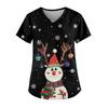 Ladies' Fashionable V-neck Pocket Short Sleeved Christmas Tree Printed Caregiver Uniform
