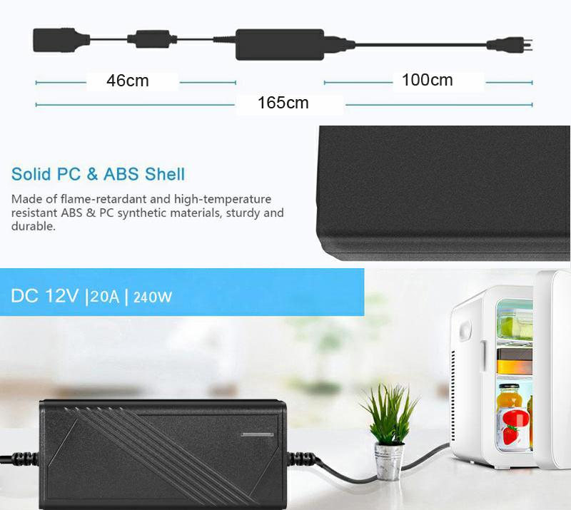 Konwerter AC 110v/220v na DC 12V 20A 240W Gniazdo zapalniczki samochodowej AC/DC Adapter zasilania samochodowego z wentylatorem chłodzącym do Inflatora
