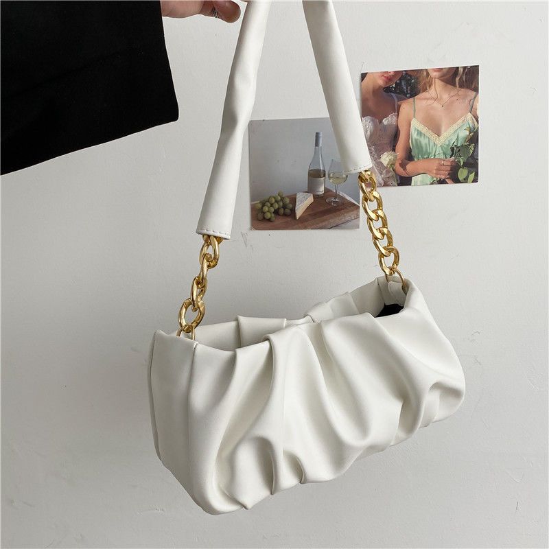 Geantă de damă cu stil avansat, la modă și versatilă, plisată, tip nor, geantă crossbody, cu bandă largă, geantă de umăr cu un singur braț, geantă de mână pentru femei