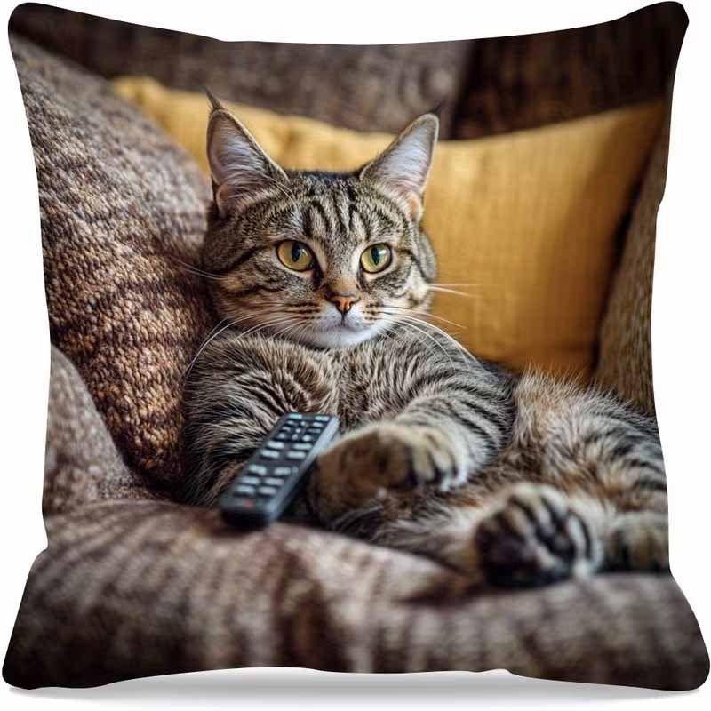 Vibrant Bohemian Style Short Plush Pillow Cover 45x45cm Charming Kitten Living Room Bedroom Decor (Pillow Insert Not Included)