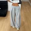 Y2K Amerikaanse street style grijze joggingbroek dames hoge taille los geplooid wijde pijp casual joggingbroek Europa en Amerika
