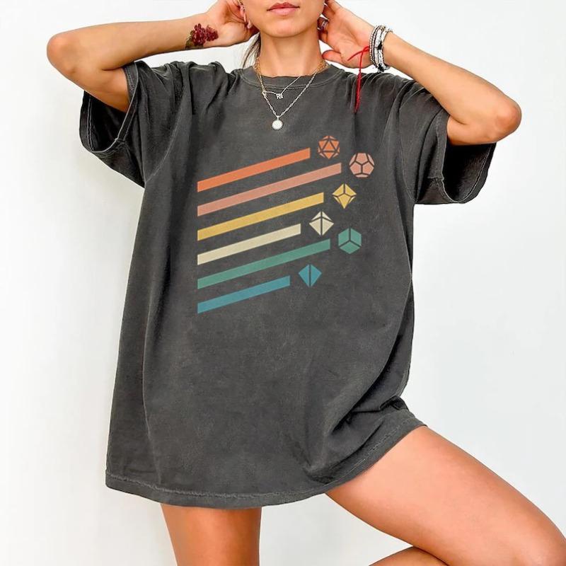 

Vintage Retro Polyhedral Dice Set Vintage Colors D20 T Shirts Unisex Women Fashion Short Sleeve Tee Streetwear Cotton Oversized Y2k S