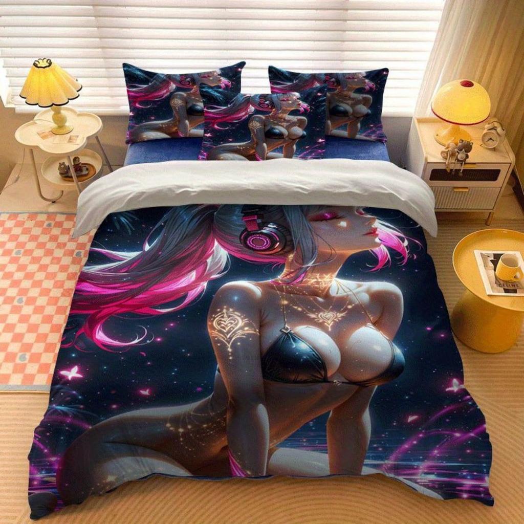 2/3pcs Quilt cover set with sexy anime print pattern quilt cover set includes quilt cover and pillowcase - perfect for bedroom