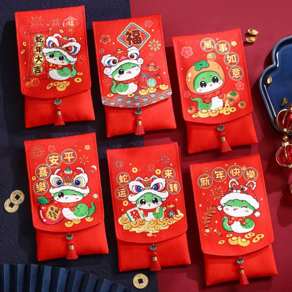 Lucky Money Wallet 2025 Red Envelope Purse Snake Year Mascot Money Packing Bag Kids