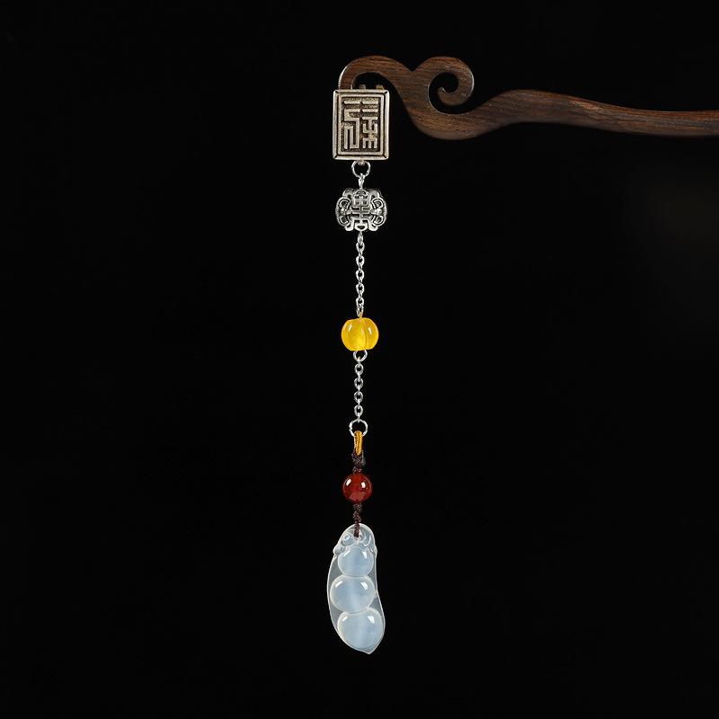 Original Natural Chalcedony Ping An Fudou Cheongsam Press Pendant Women's Retro Medium Fringe Pendant Hanfu Brooch