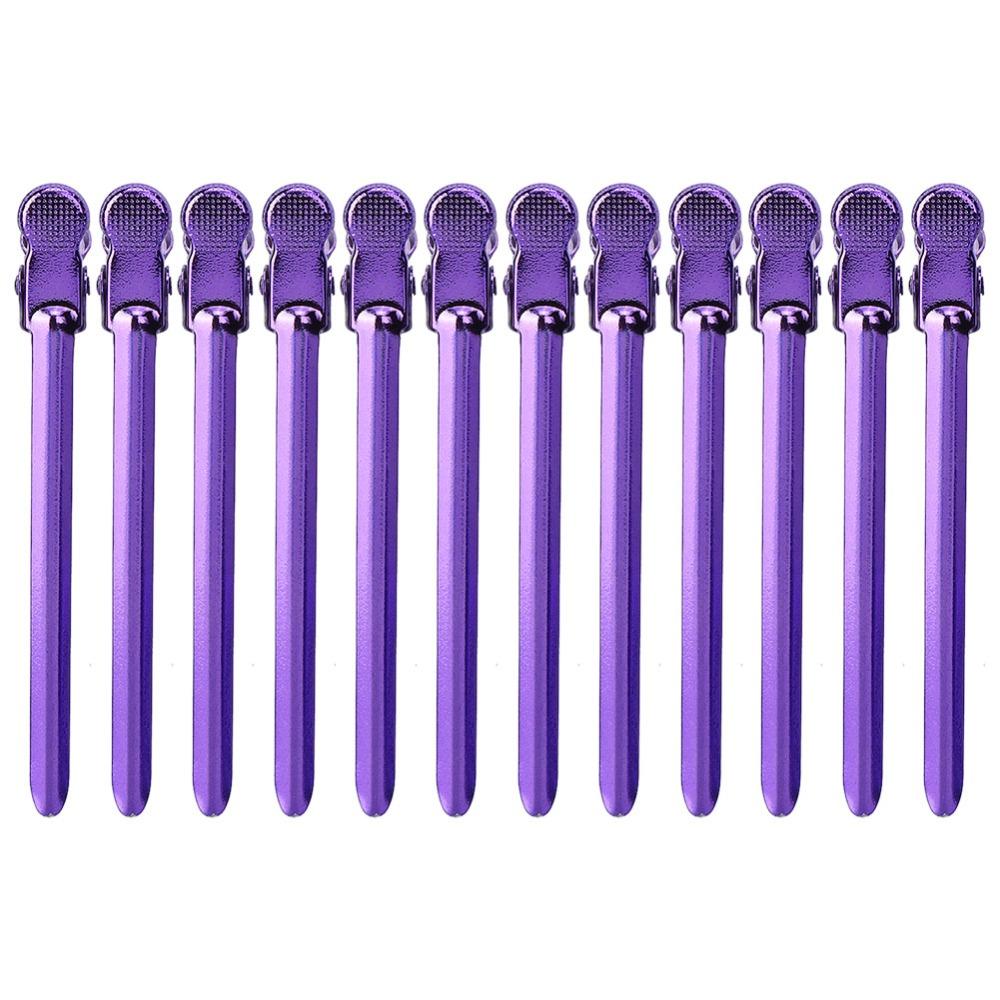 12PCS Purple Blue Hairdressing Styling Clamps Stainless Steel Hair Styling Clips For Hairstyling