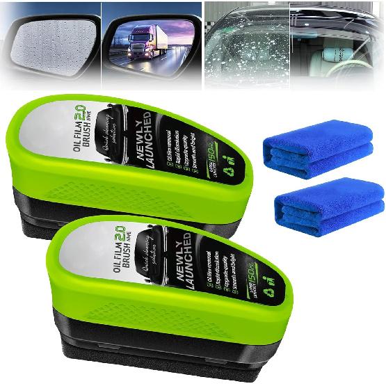 2Pcs Automotive Oil Film Cleaning Brush,Reusable Oil Film Cleaning Brush,Glass Cleaning Board,Oil Film Cleaning Brush,Car Glass Oil Film Cleaner For