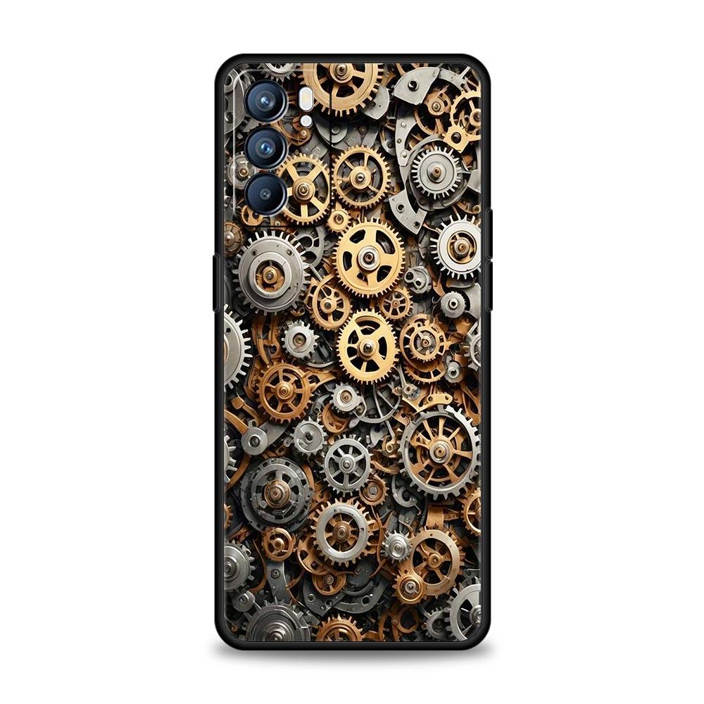 Mechanical Gear Pattern Phone Case For Oppo A17 A31 A54 A57 A78 A79 A98 Find X5 X6 Reno 6 7 8 10 11 12 13 F Pro Soft TPU Cover