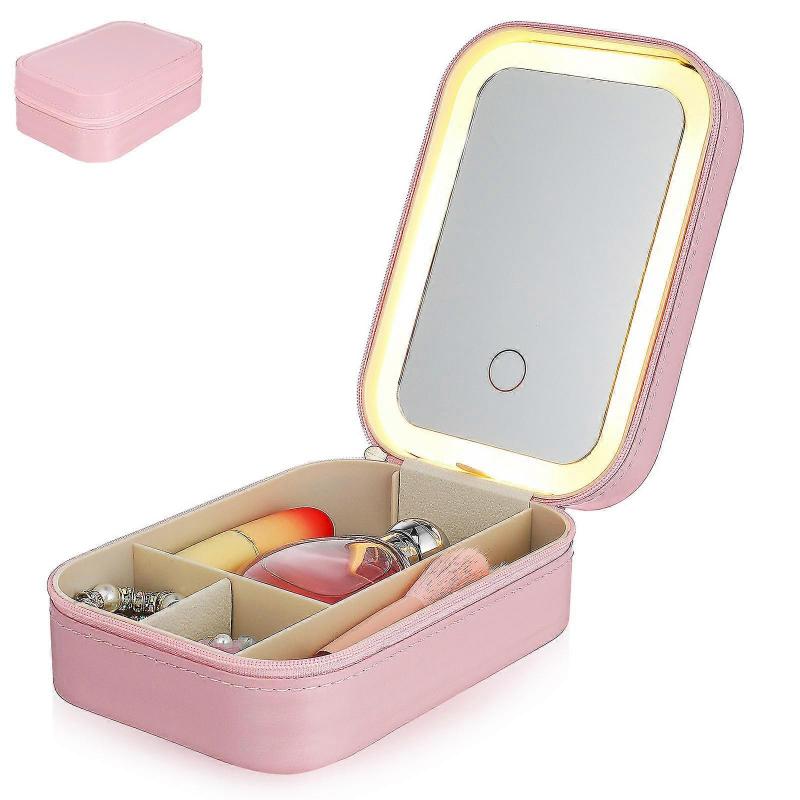 Compact LED Makeup Organizer with Adjustable Brightness – Lightweight Travel Case with Divided Storage for Easy Carrying