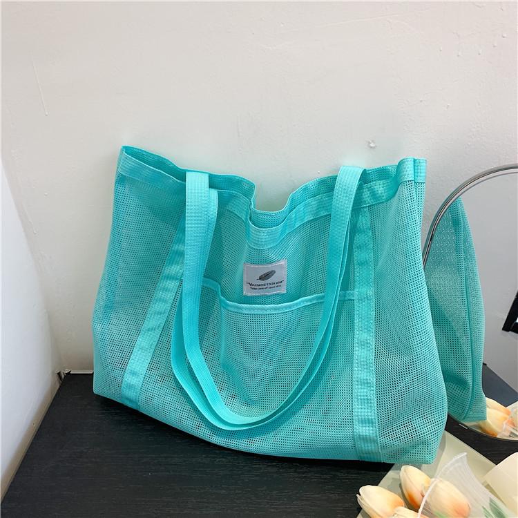 2025 One-Shoulder Transparent Mesh Tote Bag - Large Capacity Beach/Shopping Bag