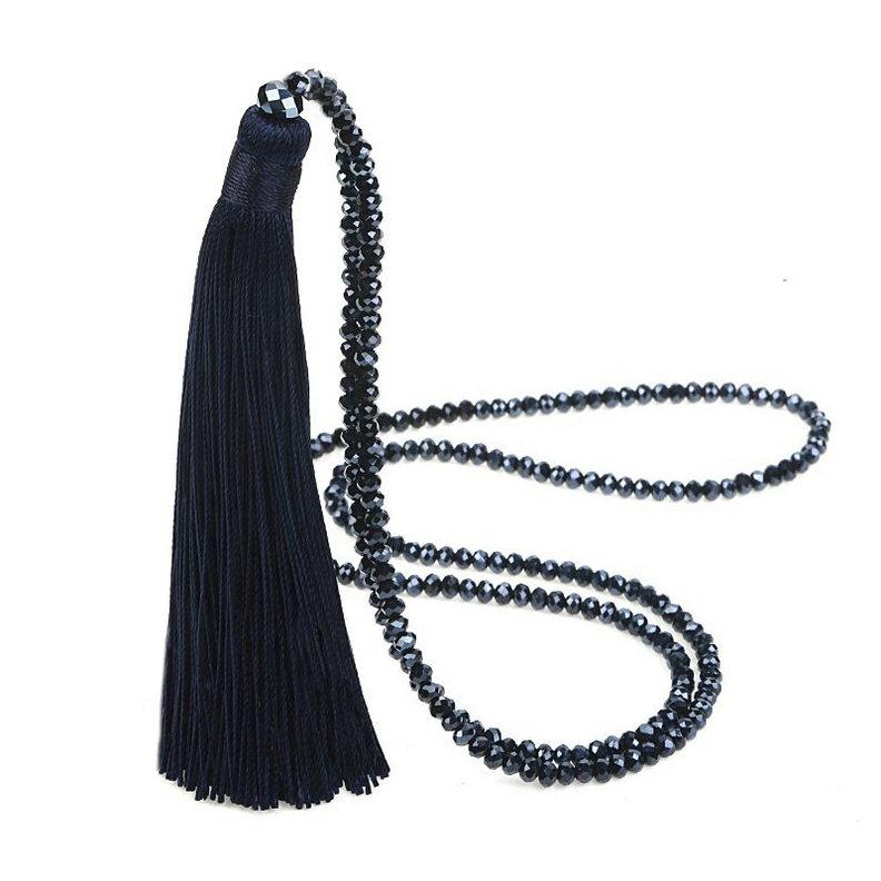 Fashion 14 Colors Long Fringe Silk Tassel Necklace Women Glass Bead Crystal Pendant Necklaces Statement Vintage Bohemian Jewelry