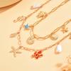Boho Layered Ocean Charm Necklace Set Paperclip Chain Starfish Shell Seahorse Lobster Faux Pearl Summer Beach Jewelry for Women