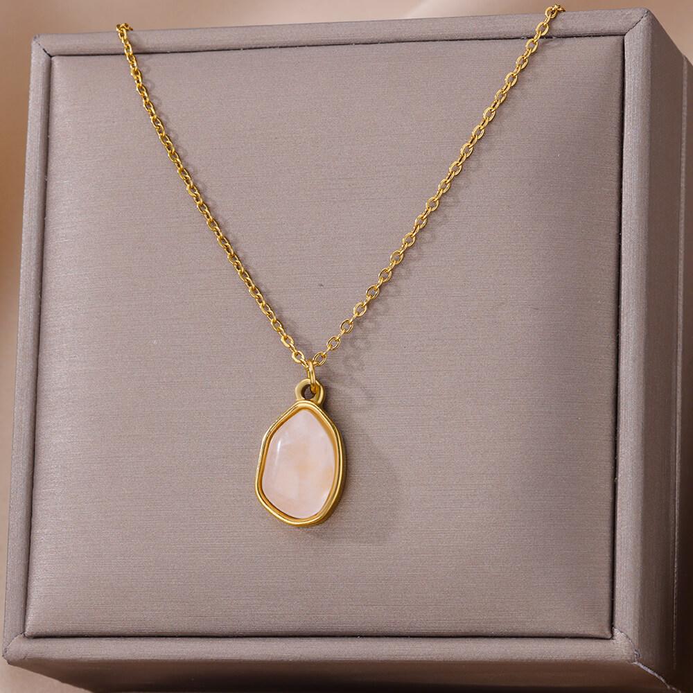 Aesthetic Opal Oval Necklace For Women Gold Color Chain Stone Pendant Necklace Stainless Steel Jewelry Wedding Gift Bijoux Femme