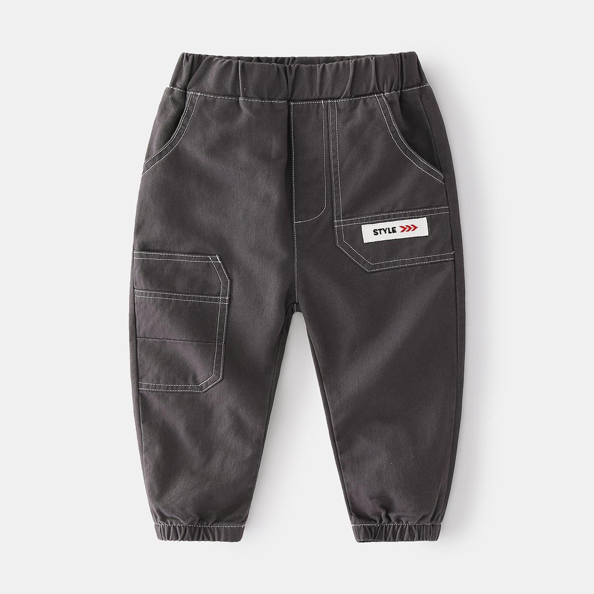 

Korean version of fashion medium and small children s mid-waist spring boys overalls, comfortable and breathable pants, cotton casual trousers 130cm