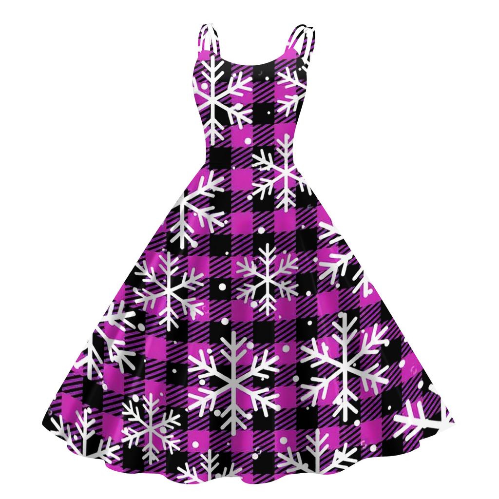 Women's Fashion Casual Christmas Print Sexy Off-the-shoulder Punk Retro Dress