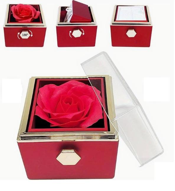 Eternal Rose In A Rotating Box Valentine's Day Gift Jewelry Box + Necklace
