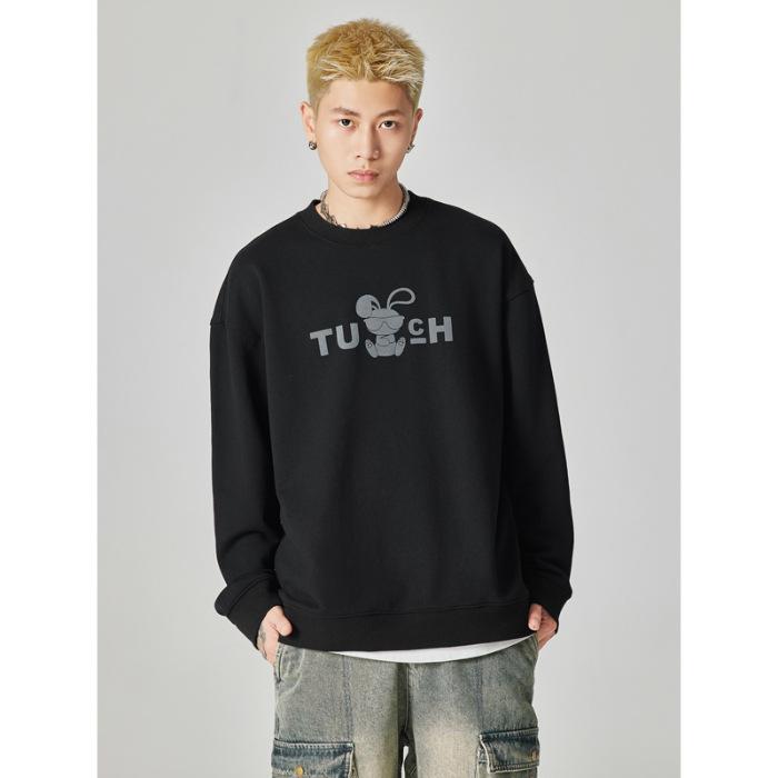 

Осенне-зимний американский ретро-уличный тяжелый свитер 40G, мужской свободный большой размер, модная черная одежда, модный бренд 4XL чёрный