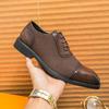Fashion New Men's Pointed Lace Up Casual Dress Shoes Male Suede Mixed Patchwork Formal Wedding Prom Evening Homecoming Footwear